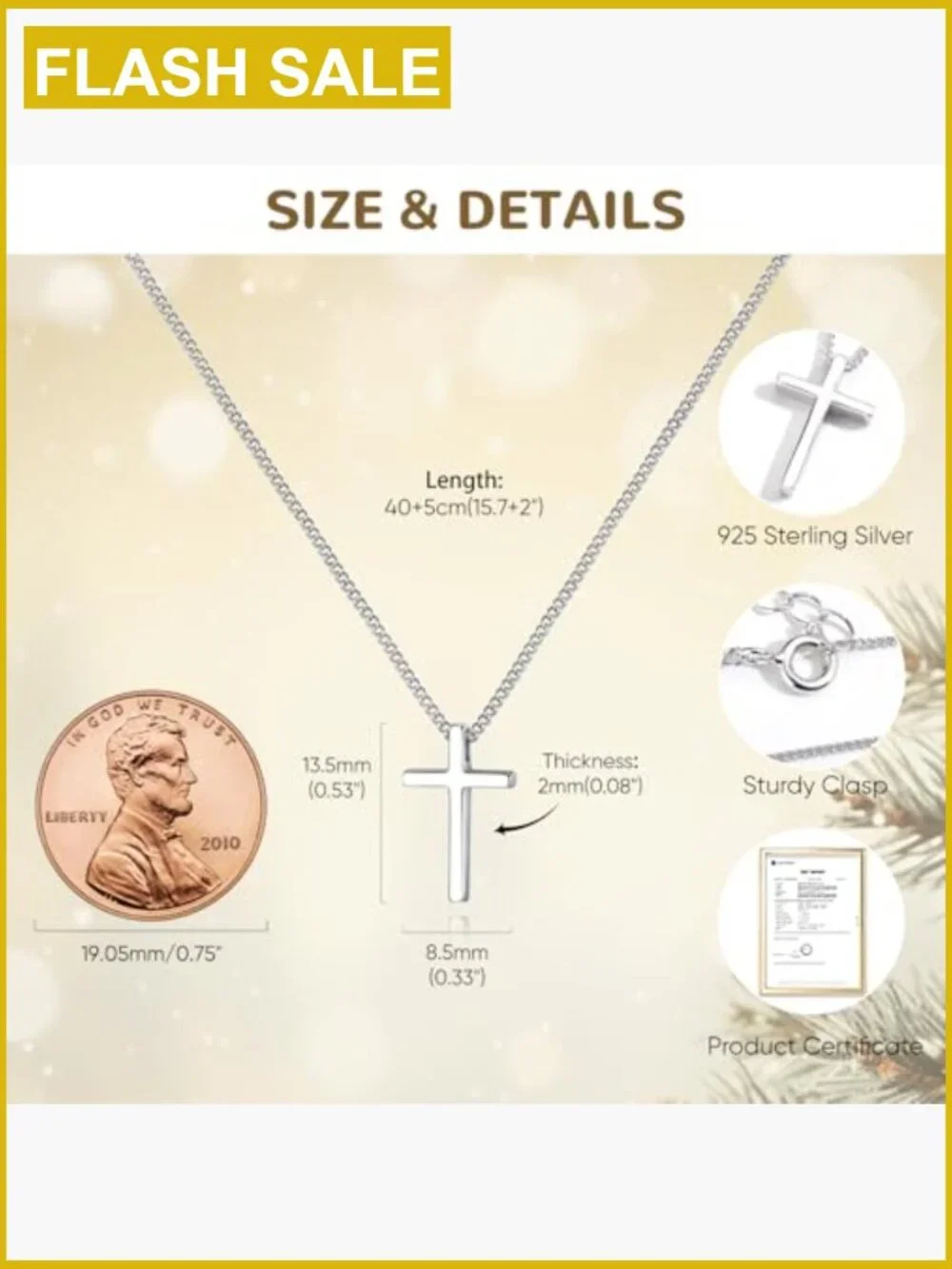 925 Sterling Silver Cross Necklace for Boys Dainty Faith Pendant First